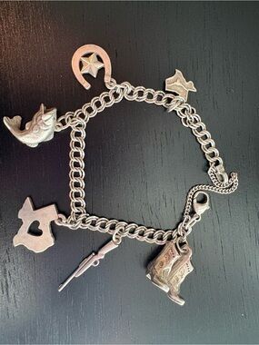 Retired James Avery Sterling Silver Texas & Western Charm Bracelet - Silver